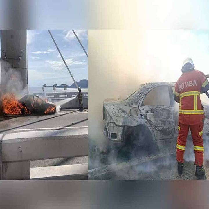 KEMALANGAN | Langgar Bateri Lori Punca Kereta Terbakar